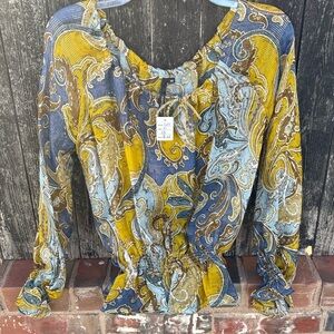 104. Kay Celine Blue and Yellow Paisley Blouse
